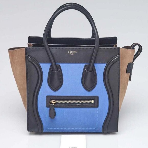 Celine Tri-Color Nubuck and Calfskin Leather Micro Luggage Tote Bag - Picture 1 of 12